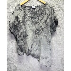 Oh My Gauze! Womens 2 XL Top Asymmetric Hem 100% Cotton Tie Dye Gray‎ Lagenlook